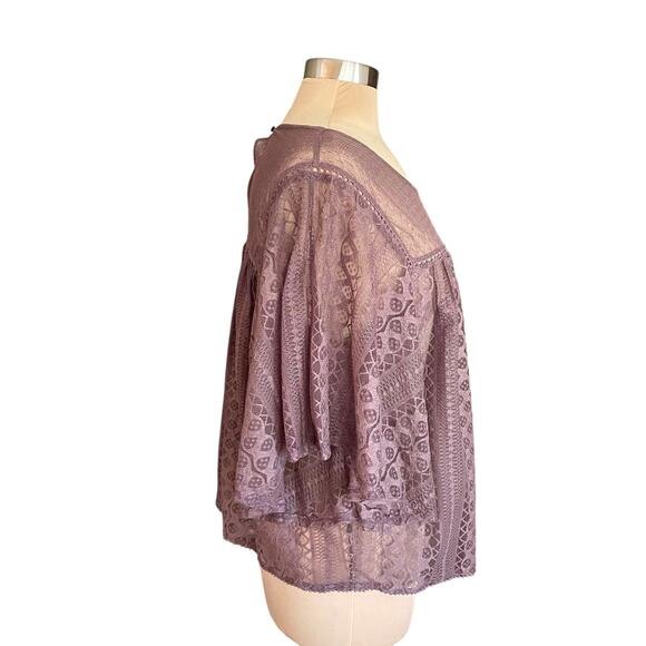 Maurices Light Brown Sheer Lace Top Short Sleeve Size XL Fairy Grunge Whimsygoth - Picture 5 of 9